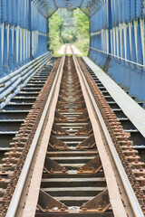 Fototapeta premium Railway in the countryside. Blue. Perspective. Iron