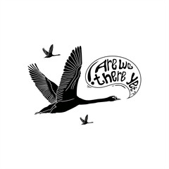 Obraz premium monochrome illustration of geese on migration journey