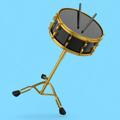 Fototapeta na wymiar Realistic drum and wooden drum sticks and stand on blue background