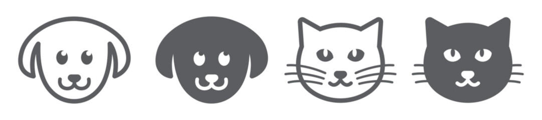 Set of dog and cat head icons. Pet symbol, dog and cat template. Pet shop logo. Vector.