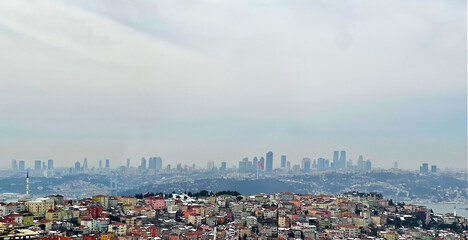 Panoramic Istanbu, Turkey view. City view and fogggy sky