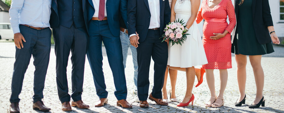 Indian Bridal Couple With Guests On A Wedding Day.