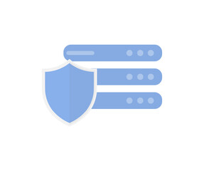 Store safe server concept. Server protection. Big data flow processing data protection concept logo design. Cloud database, web hosting server room vector design and illustration.


