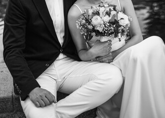 Wedding couple together, black and white - 539821833