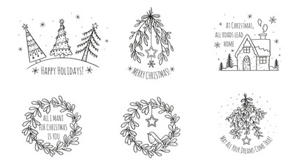 cards for gifts for christmas and new year. Lovely congratulations, Christmas trees, snowflakes, birds, mistletoe branches, house