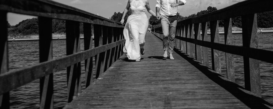 Wedding couple together, black and white
