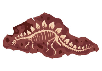 Dinosaur skeleton bone, fossil excavation of archeology isolated. Prehistoric reptile skeleton lying underground. Paleontological artifacts. Archaeological find