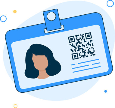 Badge of the woman in cartoon flat style. Identification card for man. ID card with woman photo. Plastic identification card. Illustration