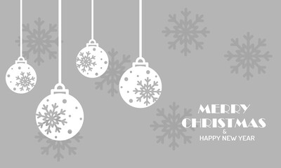 Creative merry christmas card, background with christmas baubles ornaments.