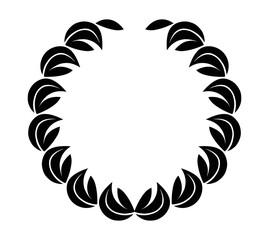 Vintage laurel wreath. Black silhouette circular sign depicting an award achievement heraldry, nobility, emblem. Laurel wreath award, winning, prize or victory