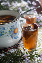 Food photo dried fruit compote at grandma's in the village