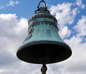 Close up of church bell of St.George Crossdomed Church above Dashbashi canyon in Tsalka region, Georgia.