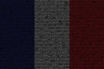 matrix binary code of zeros and ones in france flag colors. Concept of computer modern technology and cyberspace