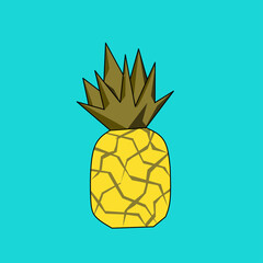 Summer fruit for a healthy lifestyle. Pineapple. Vector illustration, Isolated on blue background