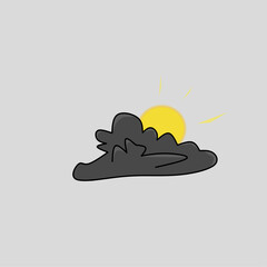 Weather icon vector illustration - sun with clouds in dark sky