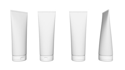 Transparent tubes mockup in PNG format. Cosmetic tube. The tube of cream. Round white plastic tube for cosmetics. 3D transparent rendering.