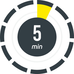 5 minutes timer. Stopwatch symbol in flat style. Illustration