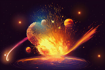 Fototapeta na wymiar Galaxy space background with explosion with fire, smoke. Beautiful background.