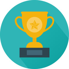 Trophy cup in flat style. Champion trophy, shiny golden cup, sport award. Winner prize, champions realistic concept. Illustration