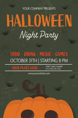 Halloween Party poster with creepy pumpkin. Vector illustration