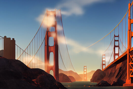 Abstract drawing a lot Golden Gate Bridge in San Francisco, California, USA