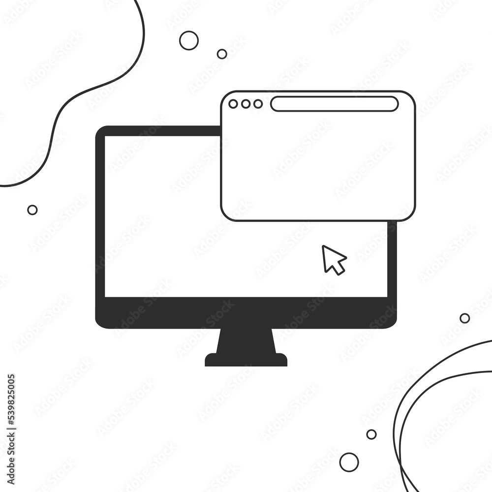 Poster abstract flat design computer with blank browser window. illustration