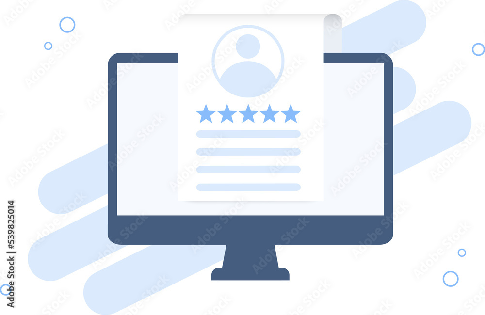 Poster computer with a list of customer reviews in a flat design. template for customer review, testimony, 