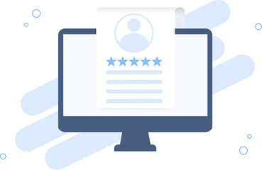 Computer with a list of customer reviews in a flat design. Template for customer review, testimony, feedback or notification. Illustration