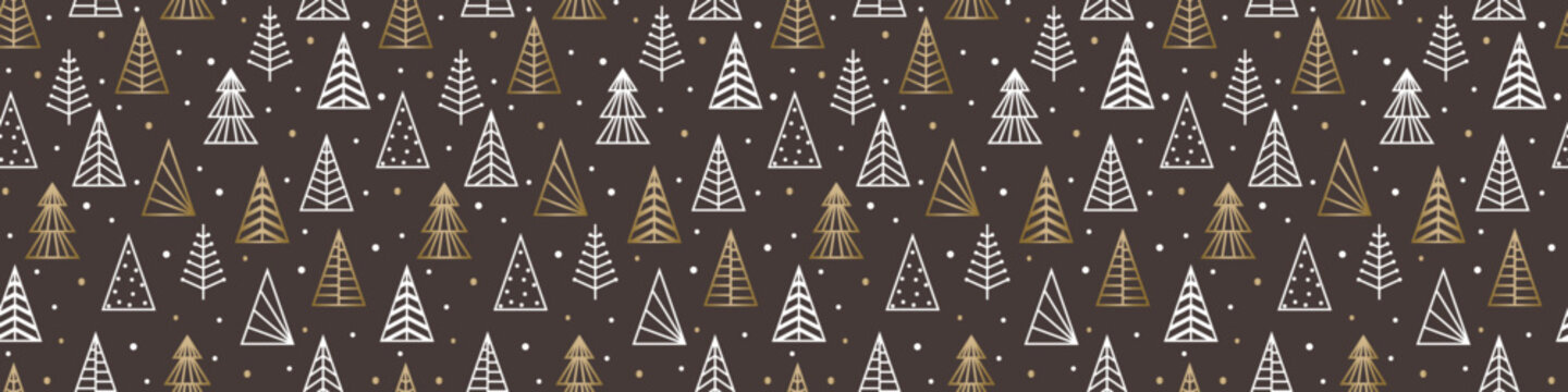 Background with abstract Christmas trees. Seamless pattern. Banner. Vector illustration