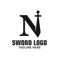 Letter N Sword Logo Design Template Inspiration, Vector Illustration.