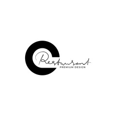 Restaurant premium logo handwriting design vector