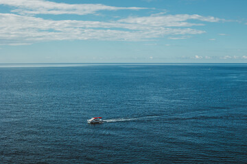 Amazing view of the Adriatic sea and a boat. Travel destination in Croatia.
