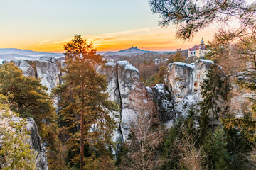 Hrubá Skála Castle is on the edge of a rock massif in the Bohemian Paradise at a height of about...