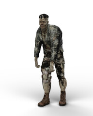 3D rendering of a fantasy horror story undead monster lurching isolated on a transparent background.