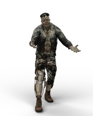 3D rendering of a fantasy horror story undead monster walkingwith hands held out isolated on a transparent background.