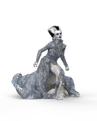 3D rendering of a fantasy monster bride running isolated on a transparent background.