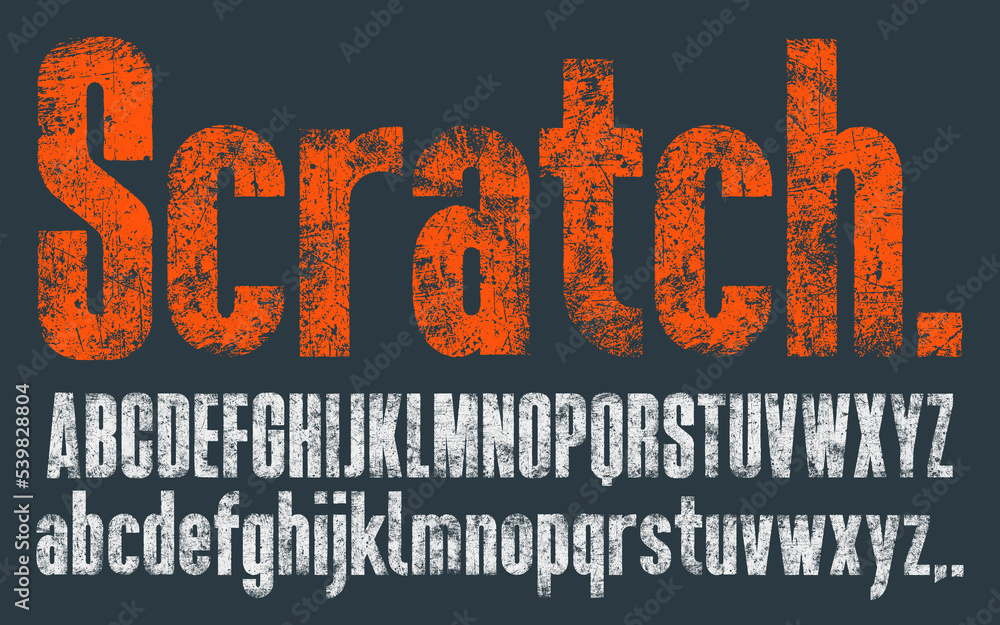 Fototapete scratched condensed font with a worn, scratched texture. detailed individually textured characters. 