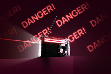 stock photo of warning radio receiver in nuclear fallout time during nuclear war. multitool receiver with lights