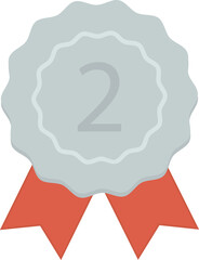Silver medal. Champion and winner awards medal with red ribbon. First place trophy. Illustration