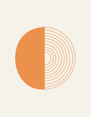 Mid century modern minimalist art print with geometric minimal orange line on beige. Boho wall decor. Illustration