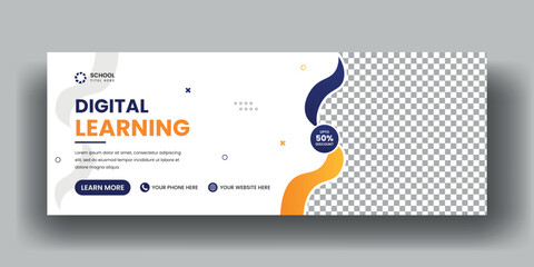Digital learning platform web banner template and school admission timeline cover banner design