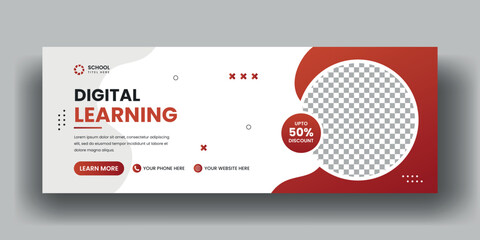 Digital learning platform web banner template and Back to school facebook timeline cover banner design