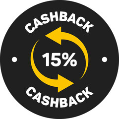 Cash back label. Banner design template with 15 percent cash back offer. Illustration