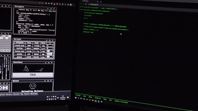 Programmer's code on the monitor. programmer working on computer