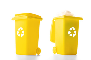 Separation recycle. Yellow dustbin for recycle plastic trash iso