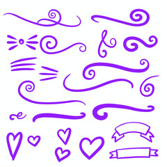 Purple Swirls Swoosh Marks with Vector Hand Drawn Highlighter Accent Line Designs