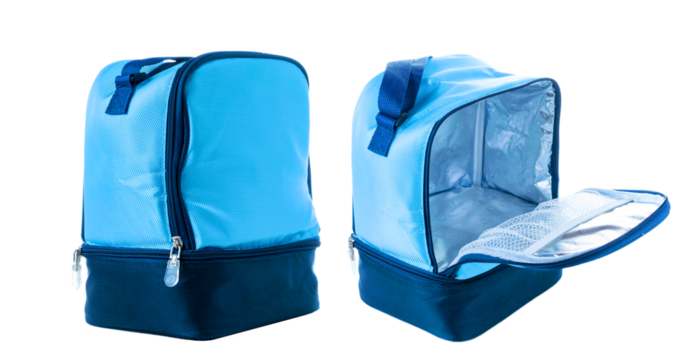 Blue bag. Camping freezer, cooler box for cold lunch food isolat