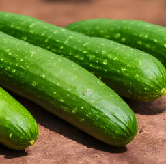 photo of green cucumbers, a fresh vegetable, recently harvested