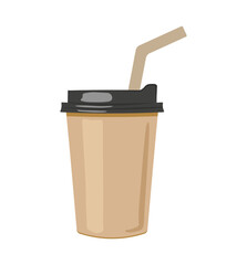 Brown disposable cup with a lid and a straw