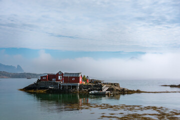 Fototapeta premium Traditional Norwegian Rorbu on an islet 